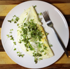 Omelette with Avocado, Feta Cheese, and Microgreens