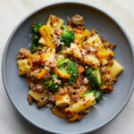 pepper sausage pasta microgreens meal